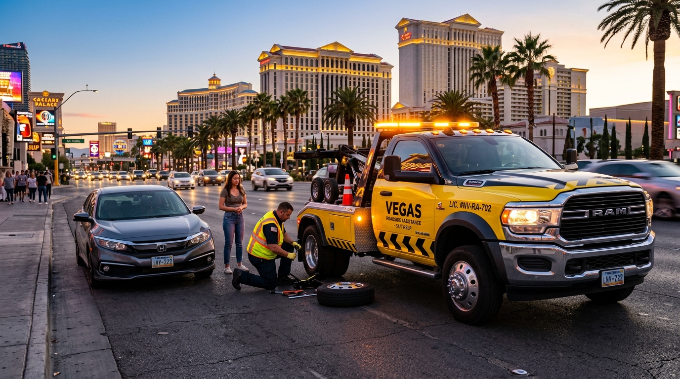 Vegas Roadside Assistance Service Truck on Las Vegas Strip