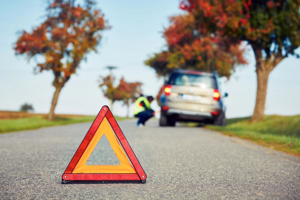 Roadside warning triangle and service unit